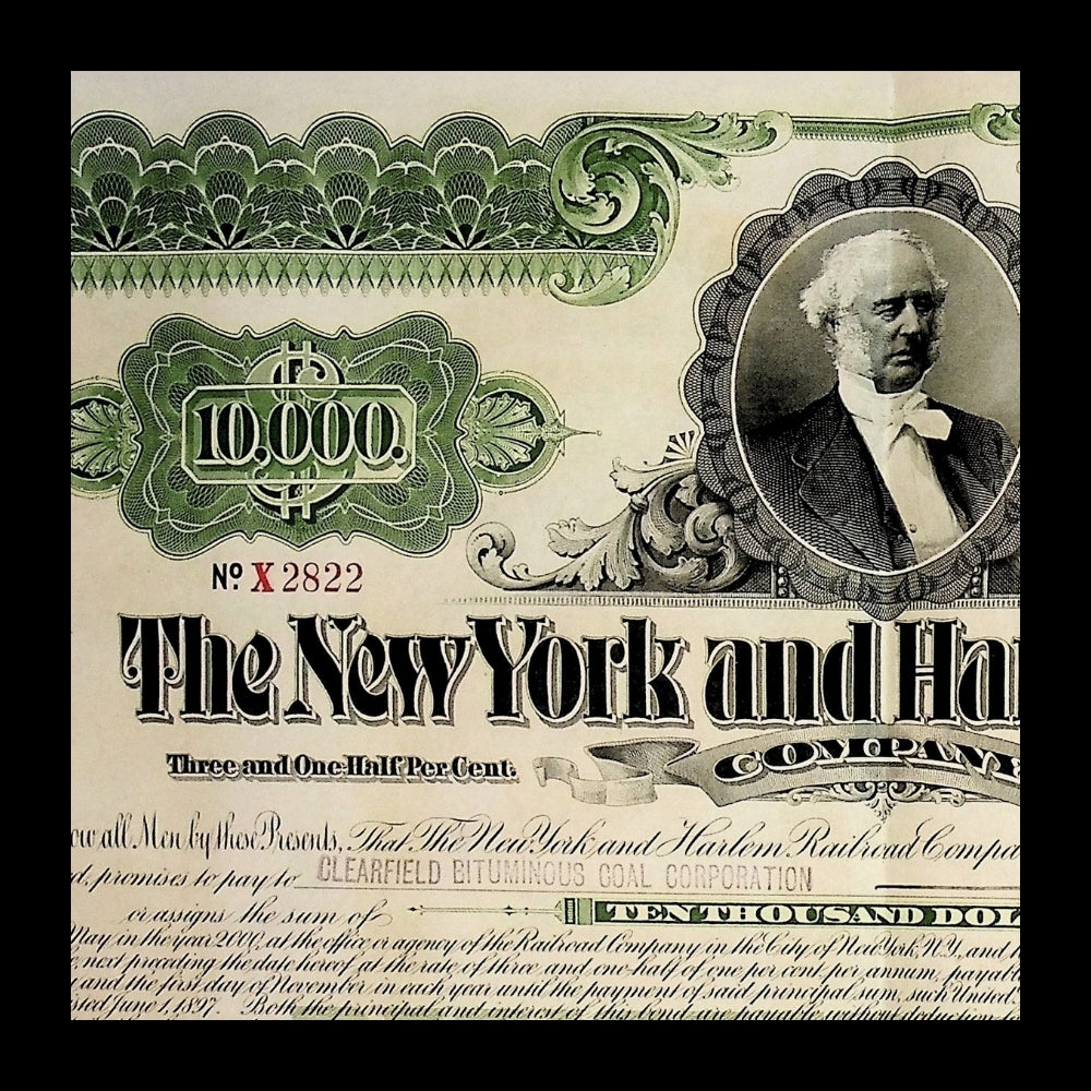 The New York and Harlem Railroad Company Bond with portrat of Vanderbilt