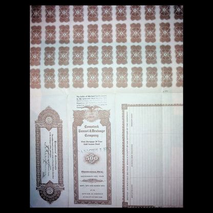 Comstock Tunnel & Drainage Company from Nevada - Bond Certificate from 1919