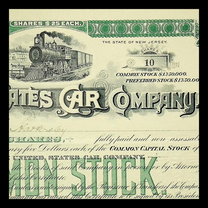 The United States Car Company Stock Certificate from 1894