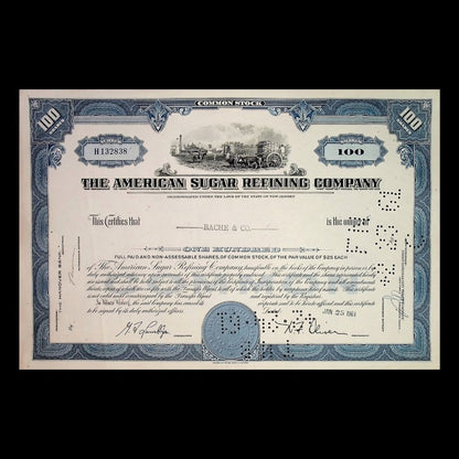 American Sugar Refining (Domino Sugar) Company Stock Certificate from 1950 - 1960s