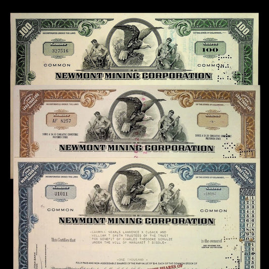 Newmont Mining Corporation (Colorado Gold Mine) Stock Certificate from 1960s
