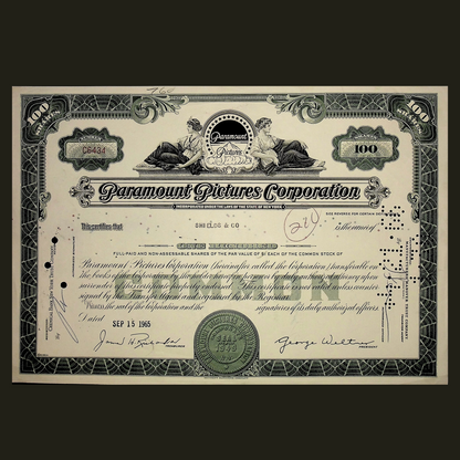 Paramount Pictures Stock Certificate from 1960s