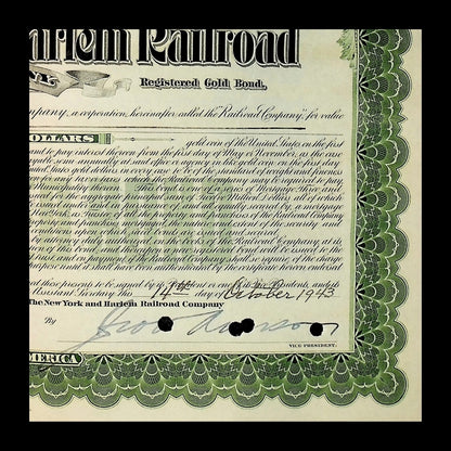 The New York and Harlem Railroad Company Bond with portrat of Vanderbilt