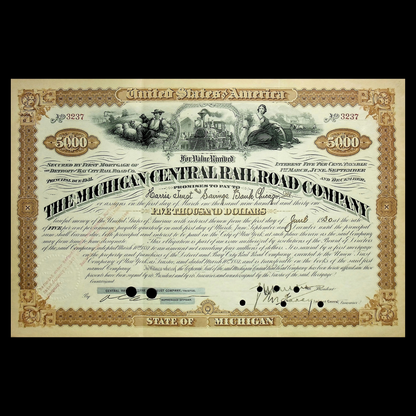 Michigan Central Railroad Company Bond Certificate from 1930s