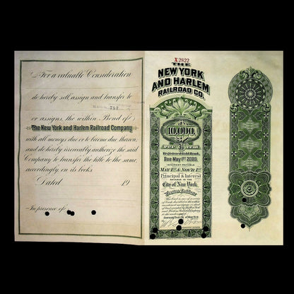 The New York and Harlem Railroad Company Bond with portrat of Vanderbilt