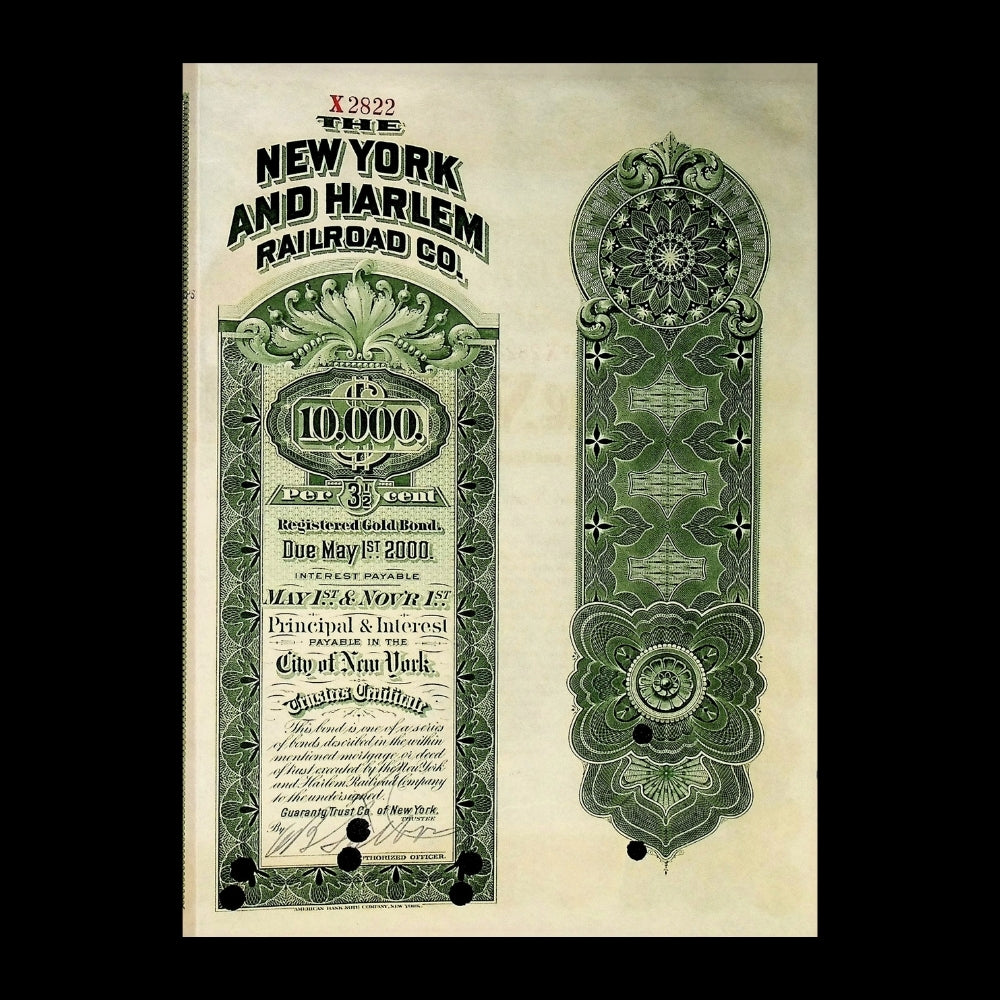The New York and Harlem Railroad Company Bond with portrat of Vanderbilt