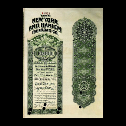 The New York and Harlem Railroad Company Bond with portrat of Vanderbilt