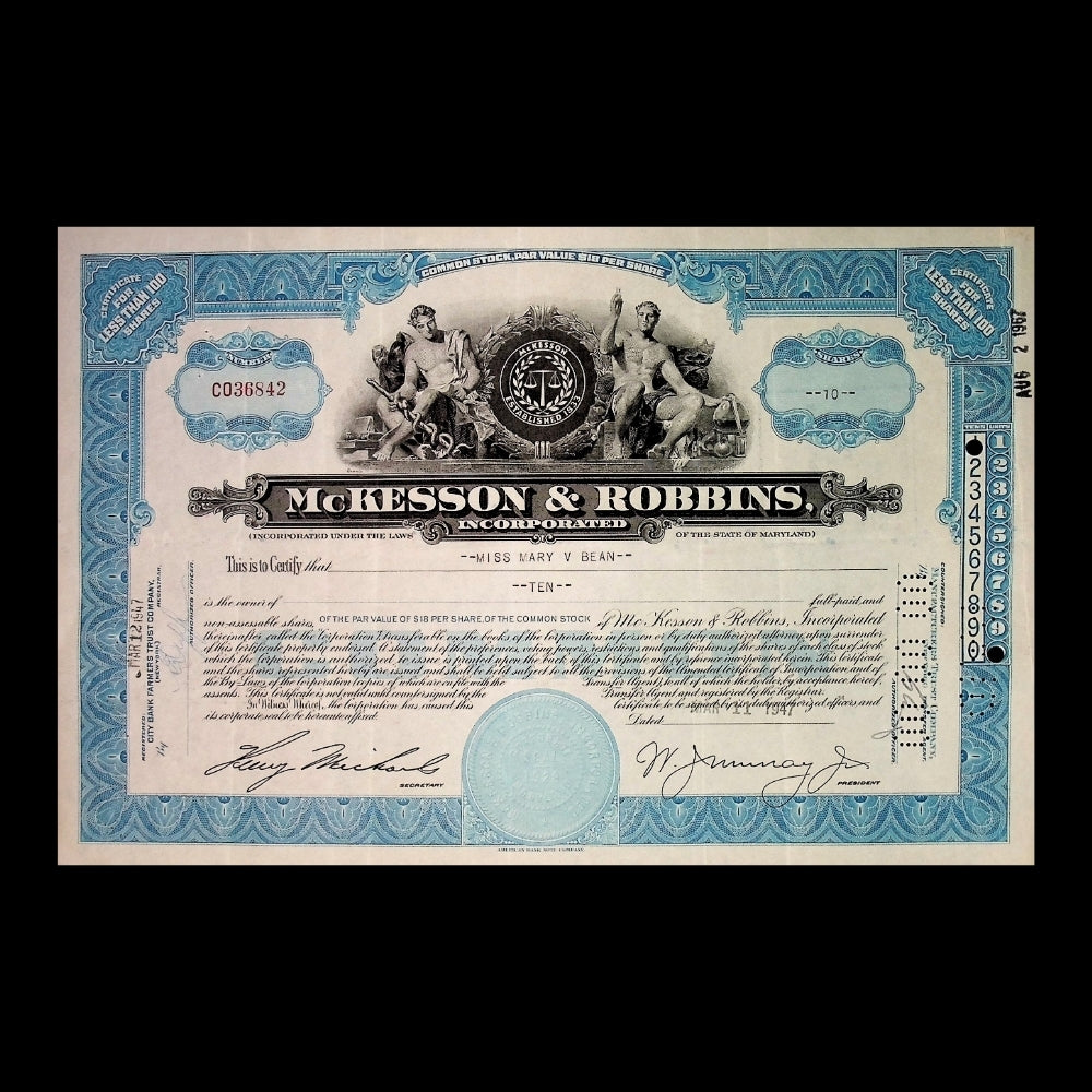 McKesson & Robbins Incorporated Stock Certificate from 1940s–1950s