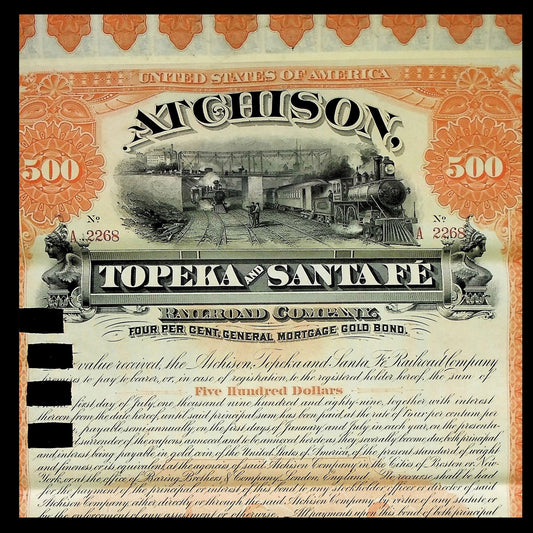 Atchison, Topeka and Santa Fe Railroad Company Gold Bond from 1889