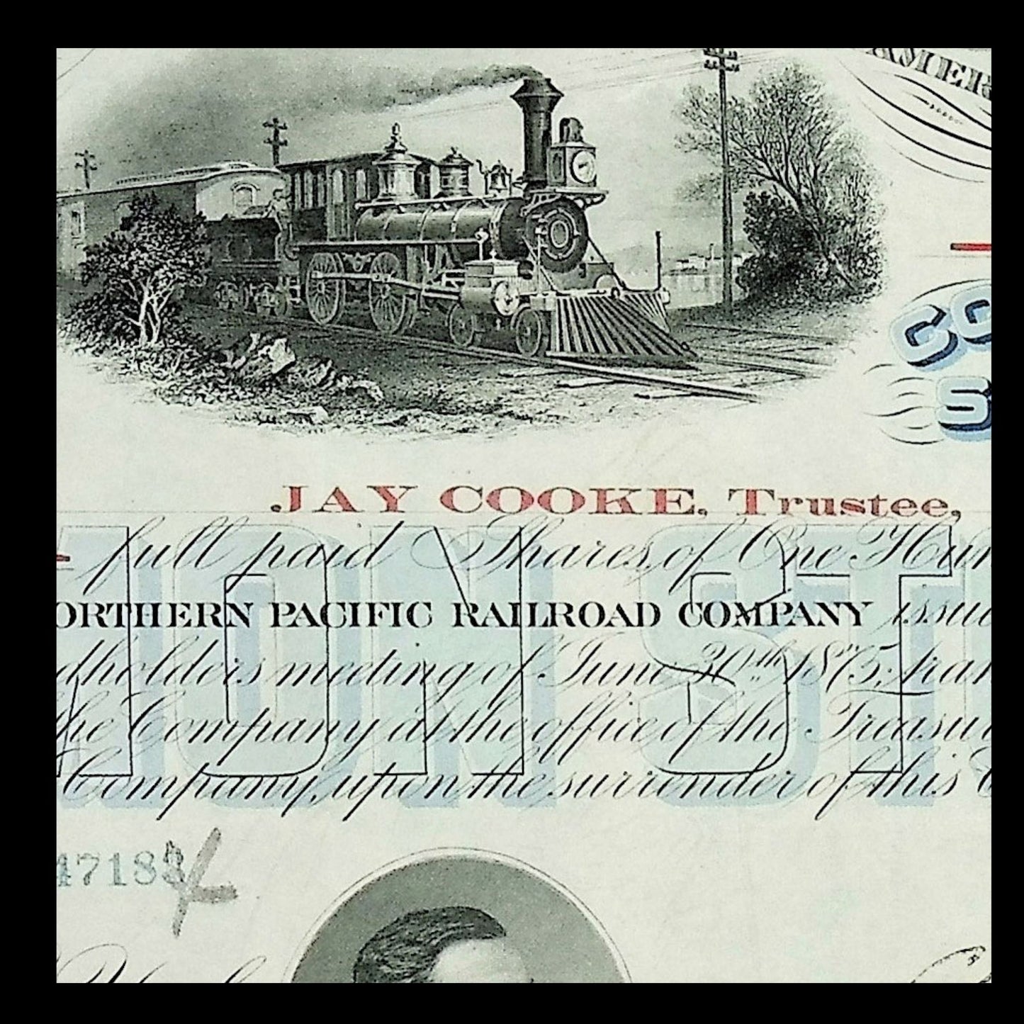Northern Pacific Railroad Company Stock Certificate – Issued and Signed by Jay Cooke from 1876