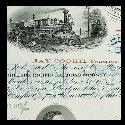 Northern Pacific Railroad Company Stock Certificate – Issued and Signed by Jay Cooke from 1876