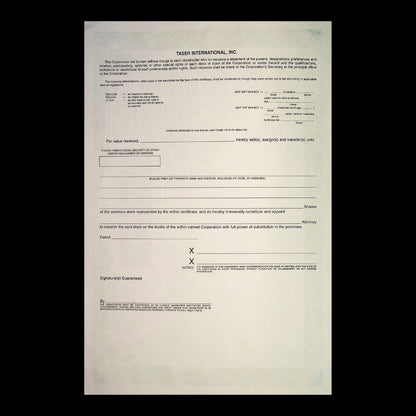 Taser International Incorporated Stock Certificate from 2007 Dot Com