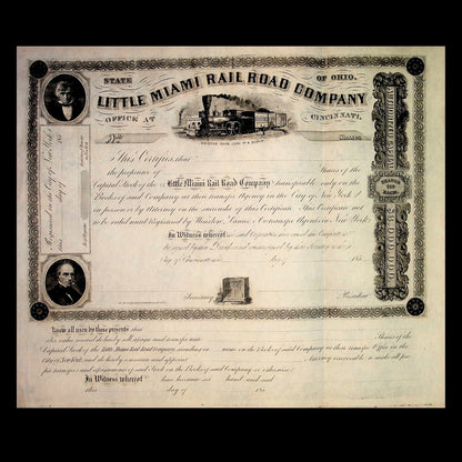 Little Miami Railroad Company Unissued Stock Certificate from 1850s