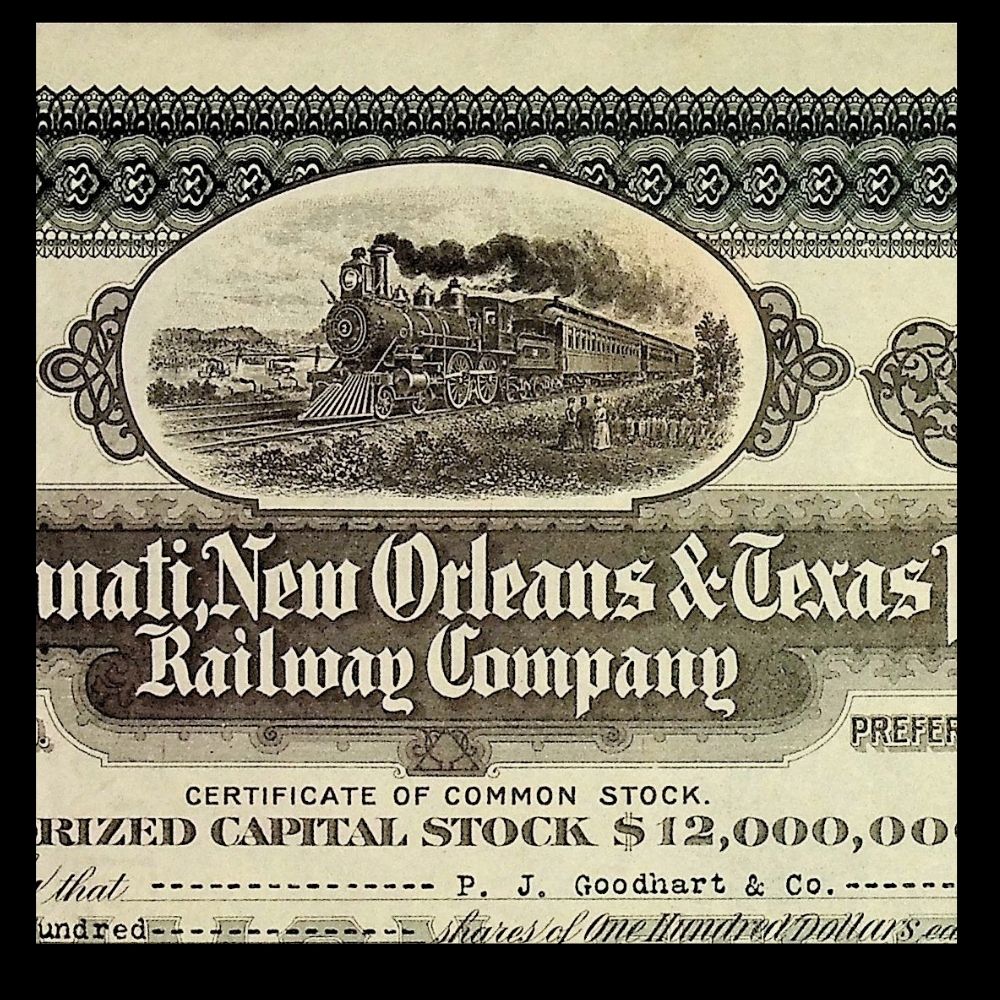The Cincinnati, New Orleans, and Texas Pacific Railway Company Stock Certificate from 1920s