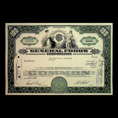 General Foods Corporation Stock Certificates from 1960s (Brown and Green)