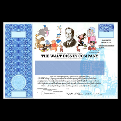 Walt Disney Stock Certificate Postcard Replica - Blank