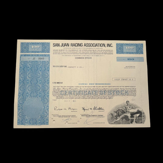 San Juan Racing Association, Inc Stock Certificate from 1970s