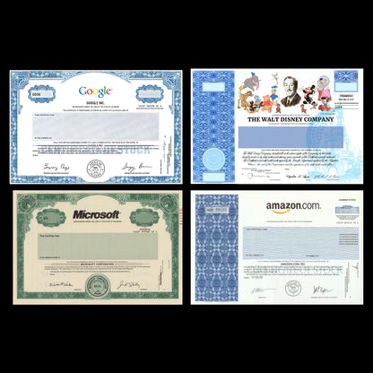 4x Stock Certificate Replica Postcard Pack of Iconic American Companies