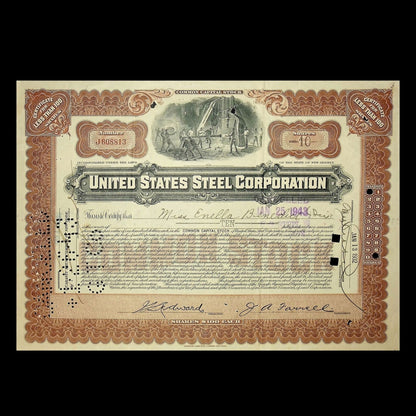 20 世纪 40 年代美国钢铁公司股票证书