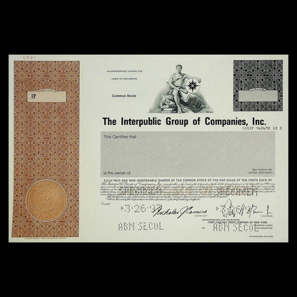 The Interpublic Group of Companies Inc (IPG Ad agency), Stock Certificate Specimen