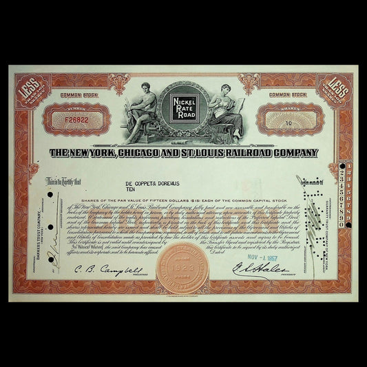 New York, Chicago and St. Louis Railroad Company Stock Certificate from 1950s