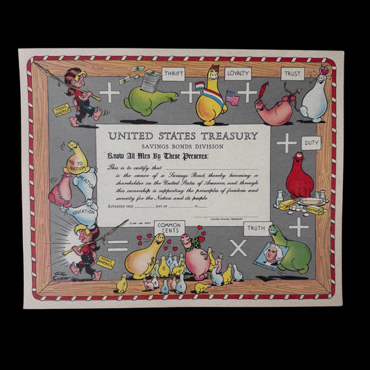 Al Capp Designed United States Treasury Bond from 1950s