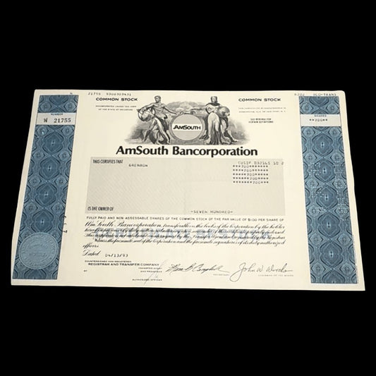 Amsouth Bancorporation (now Regions Bank) Stock Certificate from 1990s