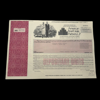 American Real Estate Partners, LP (Carl Ichan owned) Deposit Certificate from 1990