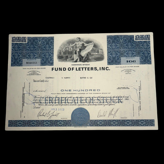 Fund of Letters Stock (Charlie Munger owned) Stock Certificate