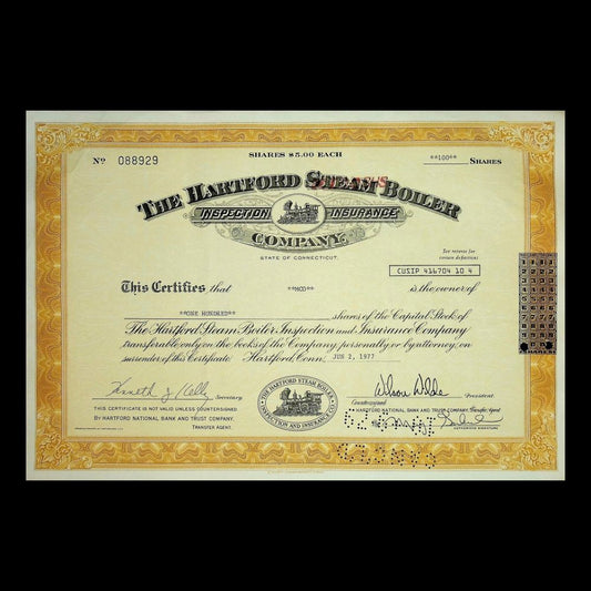 The Hartford Steam Boiler Inspection Insurance Stock Certificate from 1970s