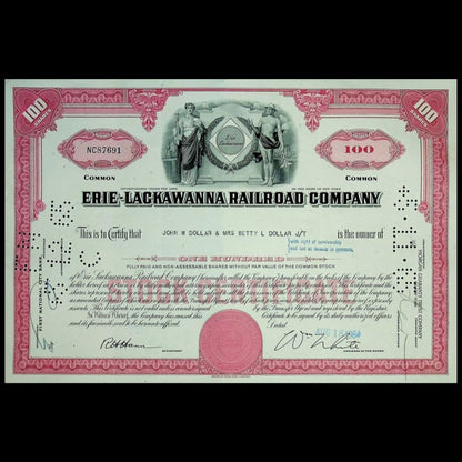 Erie Lackawanna Railroad Company Stock Certificate from 1960s