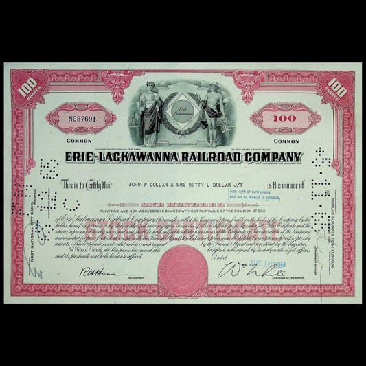 Erie Lackawanna Railroad Company Stock Certificate from 1960s
