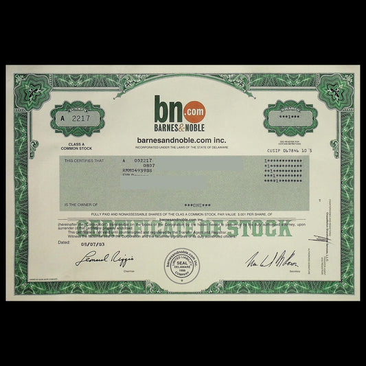 Barnes & Noble Stock Certificate - 2003 dot com era