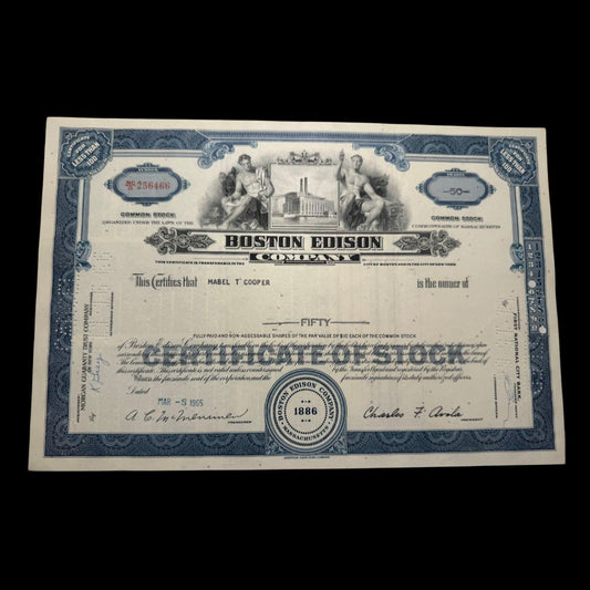 Boston Edison Company Stock Certificate from 1960s Massachusetts