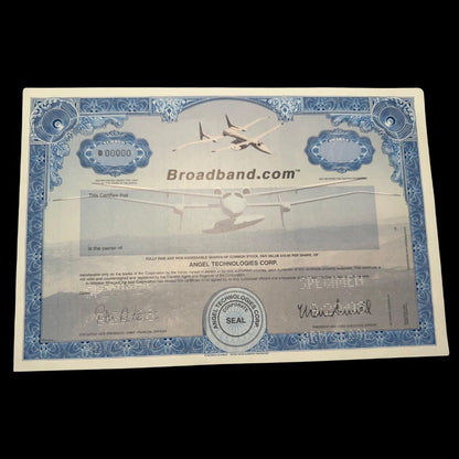 Broadband.com (Angel Technologies) Specimen Stock Certificate from 2000s