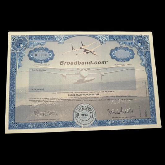 Broadband.com (Angel Technologies) Specimen Stock Certificate from 2000s