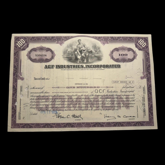 ACF Industries Inc (Carl Ichan owned) Stock Certificate from 1970s