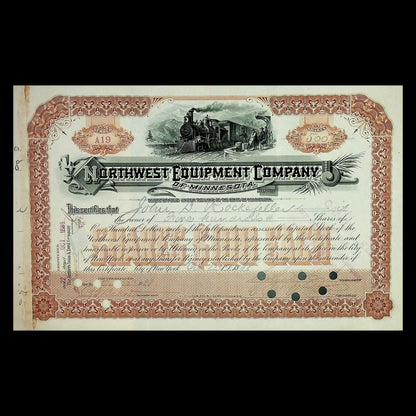 Signed by John D Rockefeller - Northwest Equipment Company Stock Certificate from 1888