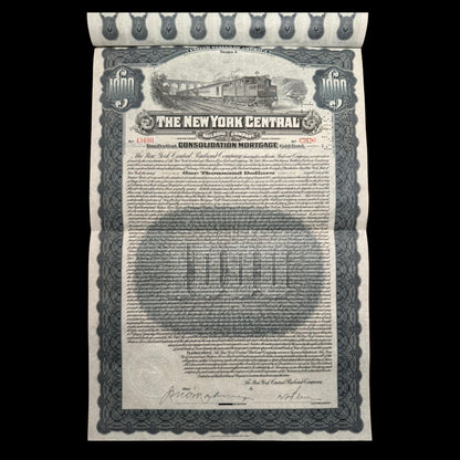 New York Central Railroad Company Bond (with coupons) from 1913