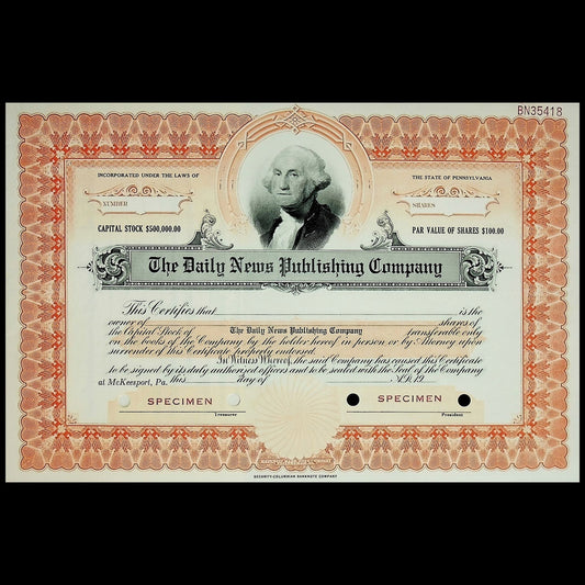 The Daily News Publishing Company (Pennsylvania) Specimen from the early 1900s