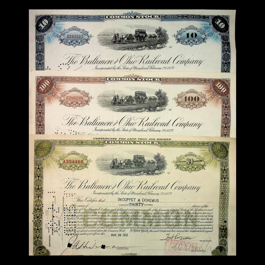 Baltimore & Ohio (B&O) Railroad Company Stock Certificate from 1950s/60s