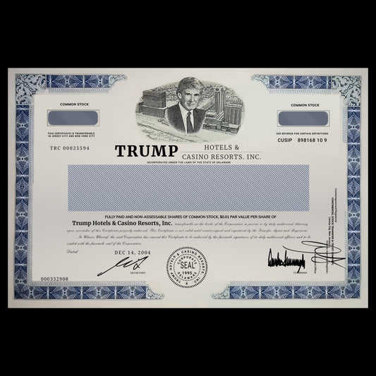 Trump Hotels & Casino Resorts Inc (2004) Stock Certificate Replica Postcard