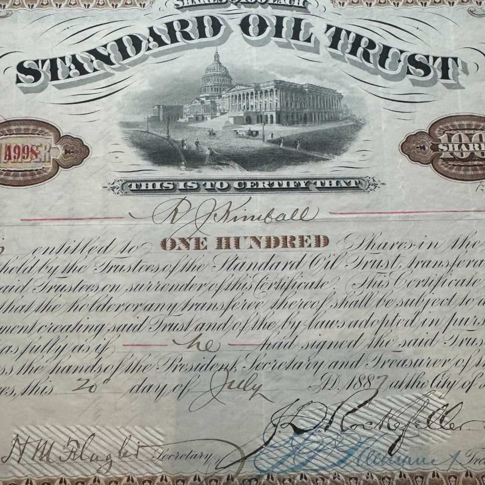 Standard Oil Stock Certificate Signed by John D Rockefeller & Henry Flagler (Very Rare)