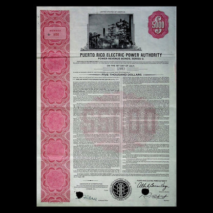 Puerto Rico Electric Power Authority (PREPA) Bond Certificate from 1981