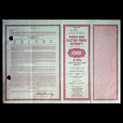 Puerto Rico Electric Power Authority (PREPA) Bond Certificate from 1981