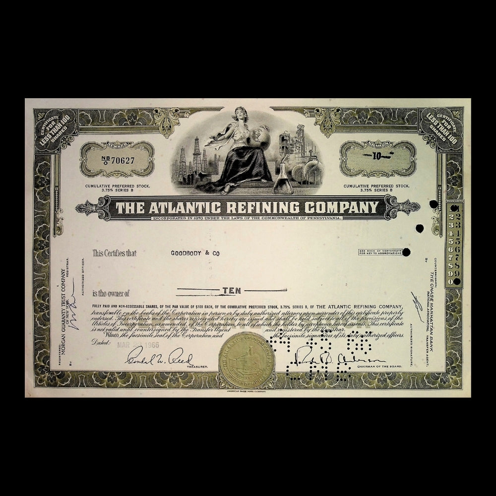 The Atlantic Refining Company (now BP) Stock Certificate from 1960s