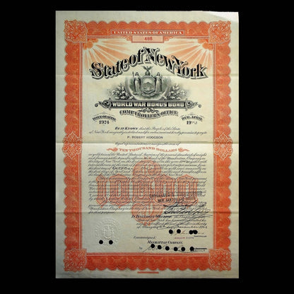 State of New York World War Bonus Bond from 1943 for $10k