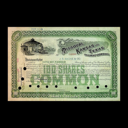 Missouri, Kansas and Texas Railway Company Stock Certificate early 1900s