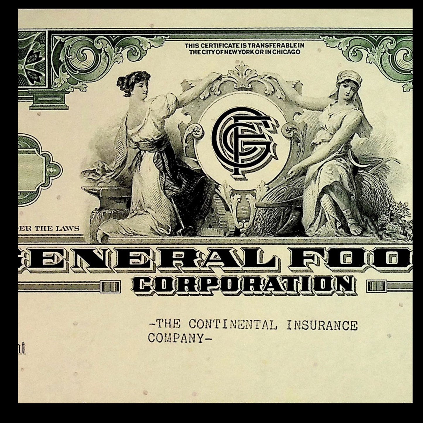 General Foods Corporation Stock Certificates from 1960s (Brown and Green)