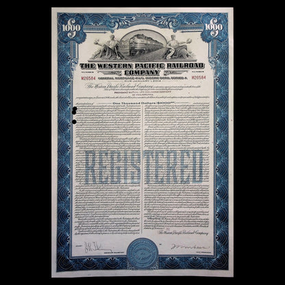 The Western Pacific Railroad Company Bond Certificate from 1947